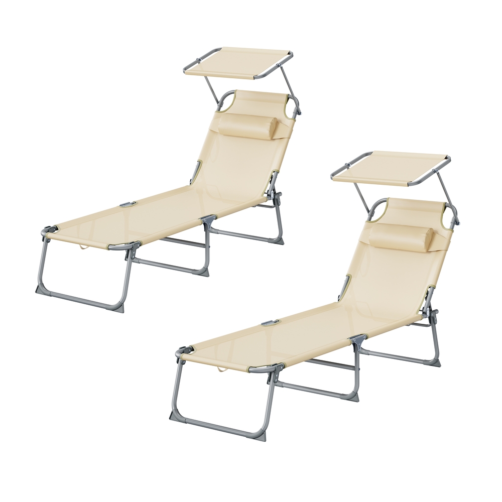 Kokkupandav päevitustooli komplekt, 2 tk, peatoega