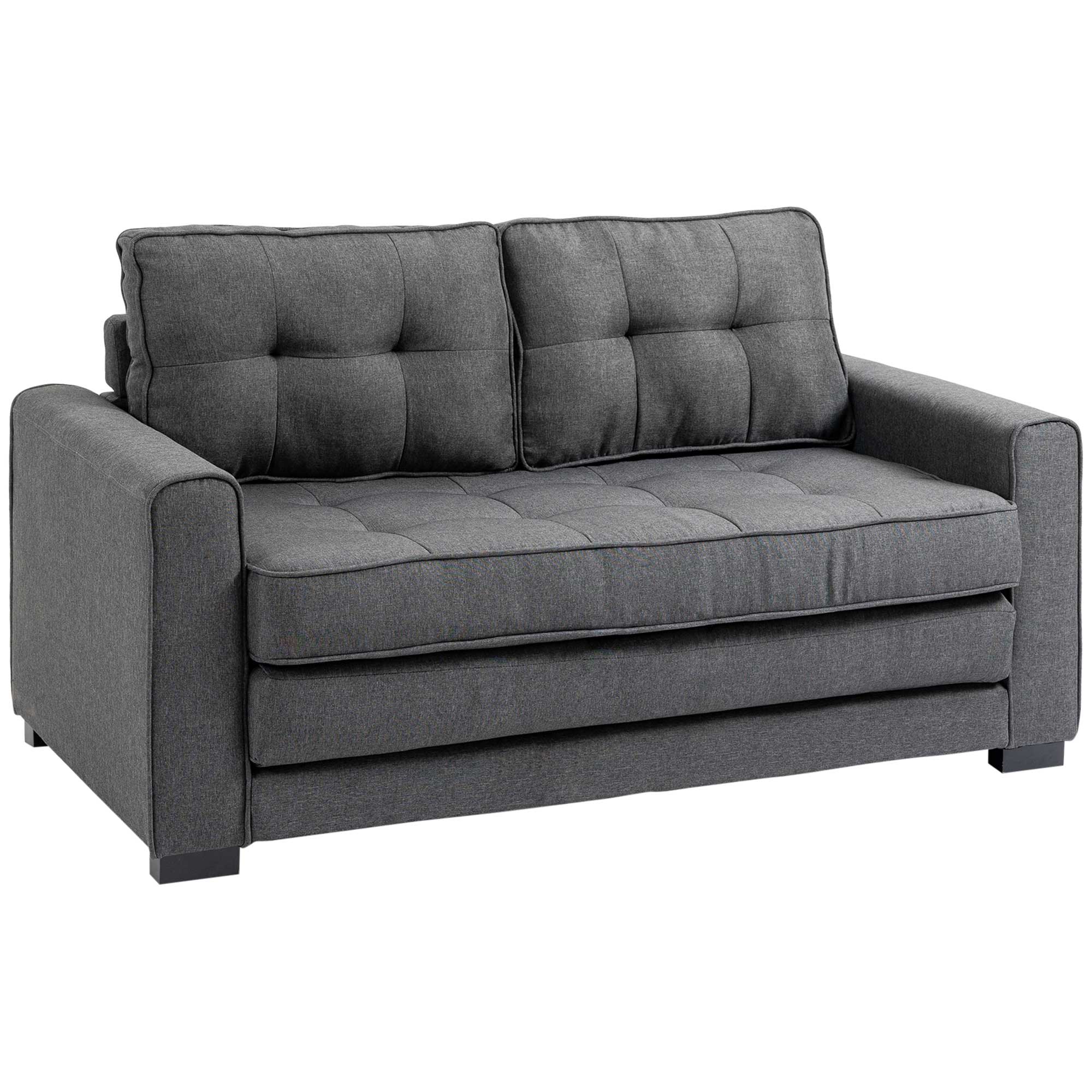 HOMCOM diivanvoodi klapidiivan 2-kohaline kangasdiivan voodidiivan diivan magamisfunktsiooniga diivanikomplekt linase puudutusega kummipuu hall 147,5 x 75 x 85 cm