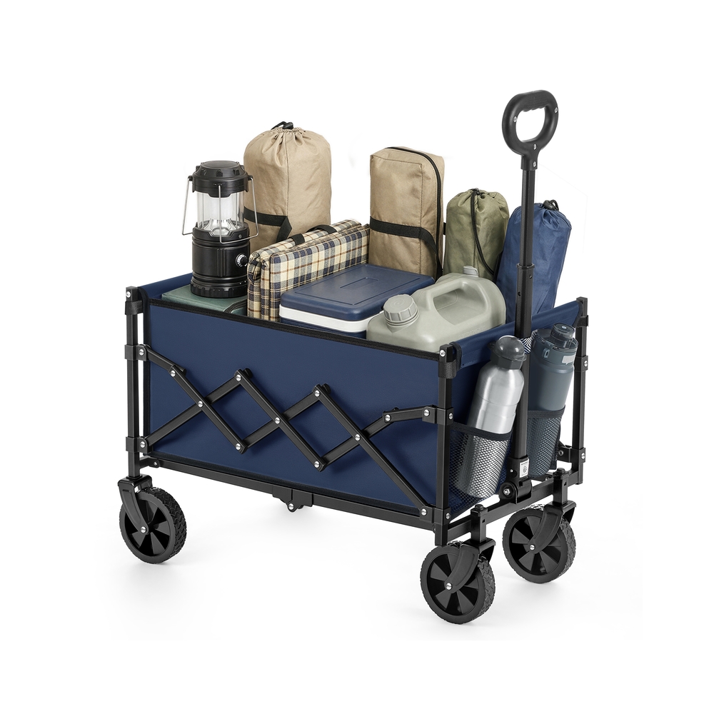 Väike kokkupandav käsikäru 4 tugevdatud ratta ja käepidemega, südaöösinine