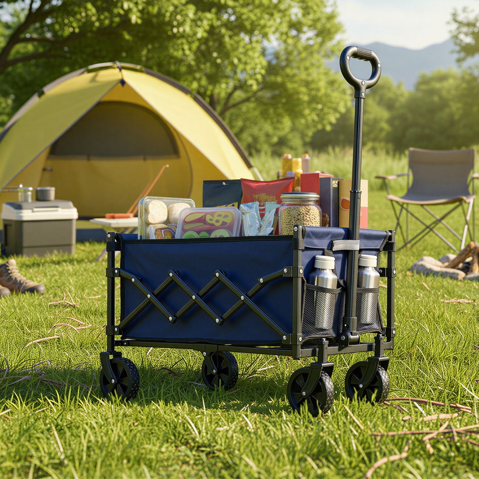 Kokkupandav käsikäru, transpordikäru käepidemega, 4 tugevdatud ratast