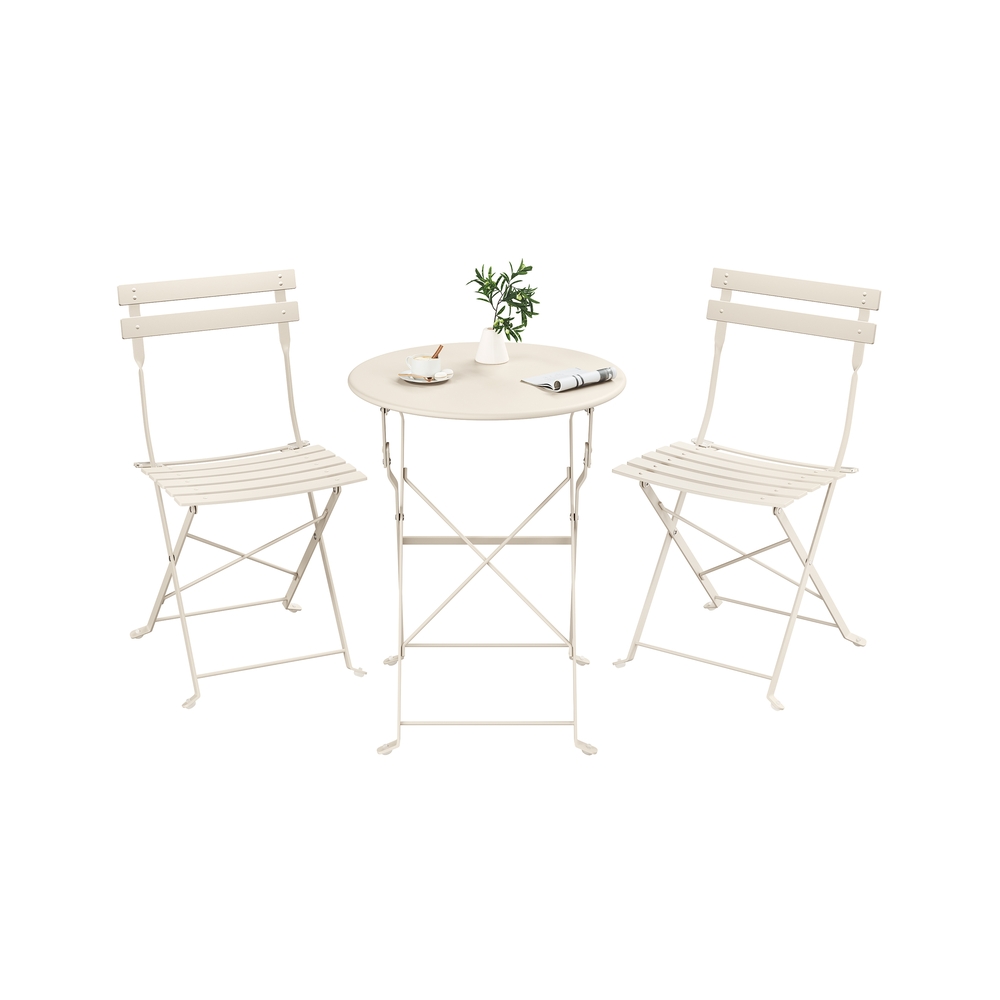 Aiamööblikomplekt 1 kokkupandava laua ja 2 kokkupandava tooliga, cappuccino beež