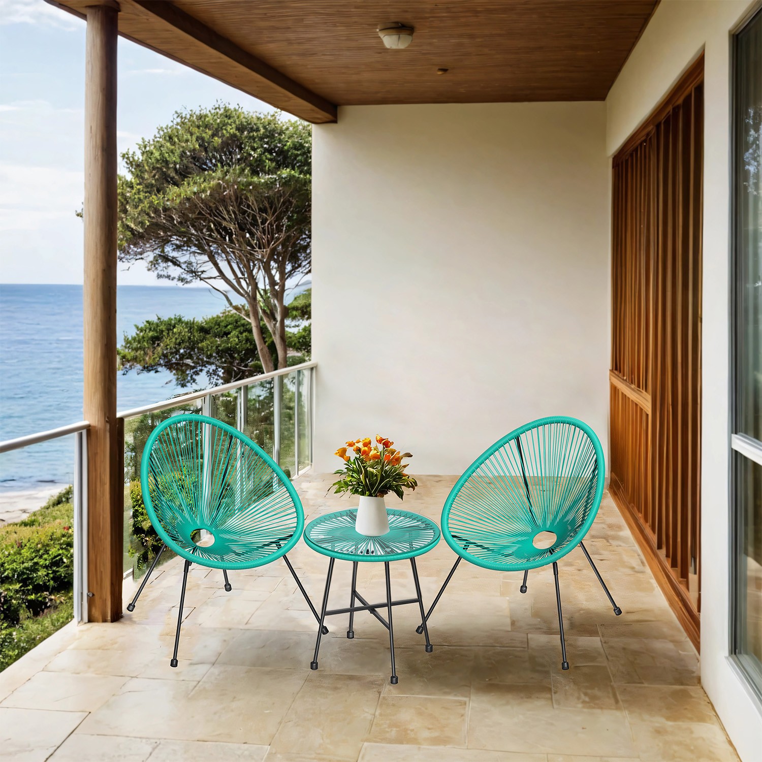 Rõdumööbli 3-osaline komplekt, aiamööbli komplekt, 2 tooli