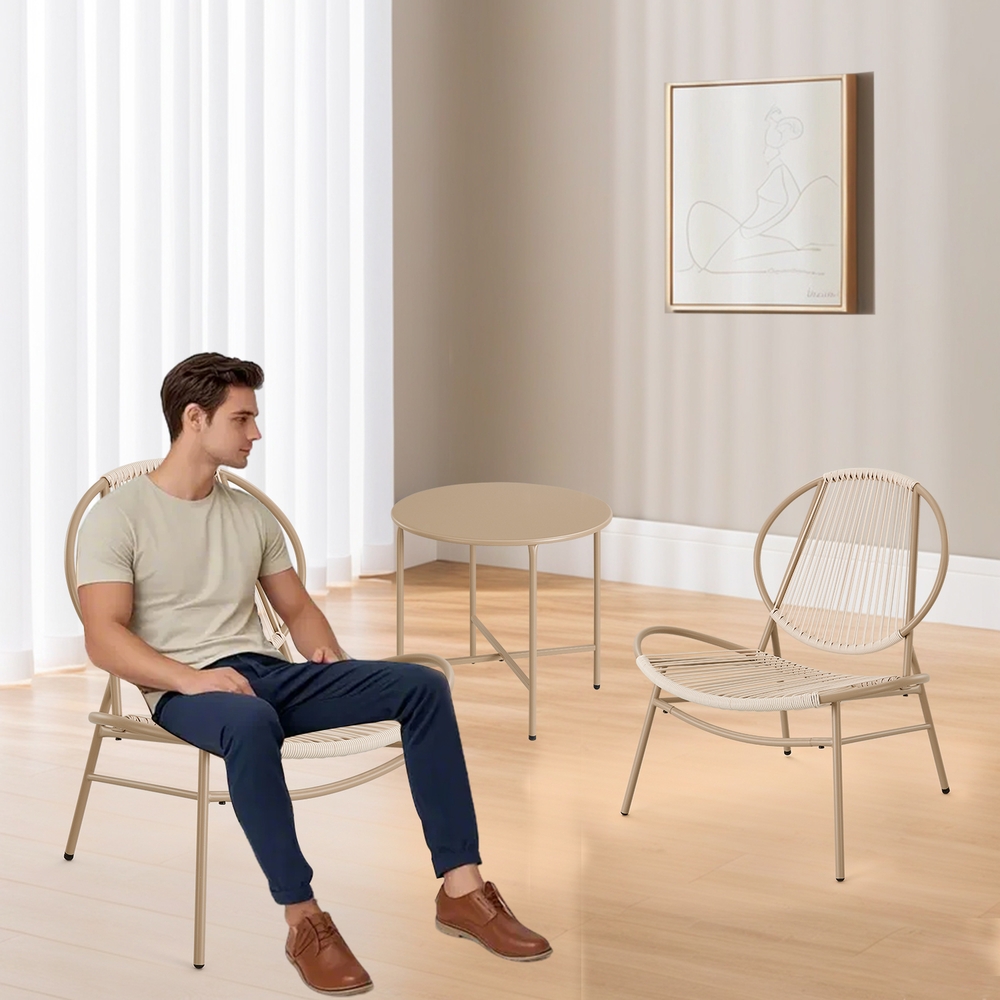 Rõdukomplekt laua ja 2 tooliga, kaamelipruun