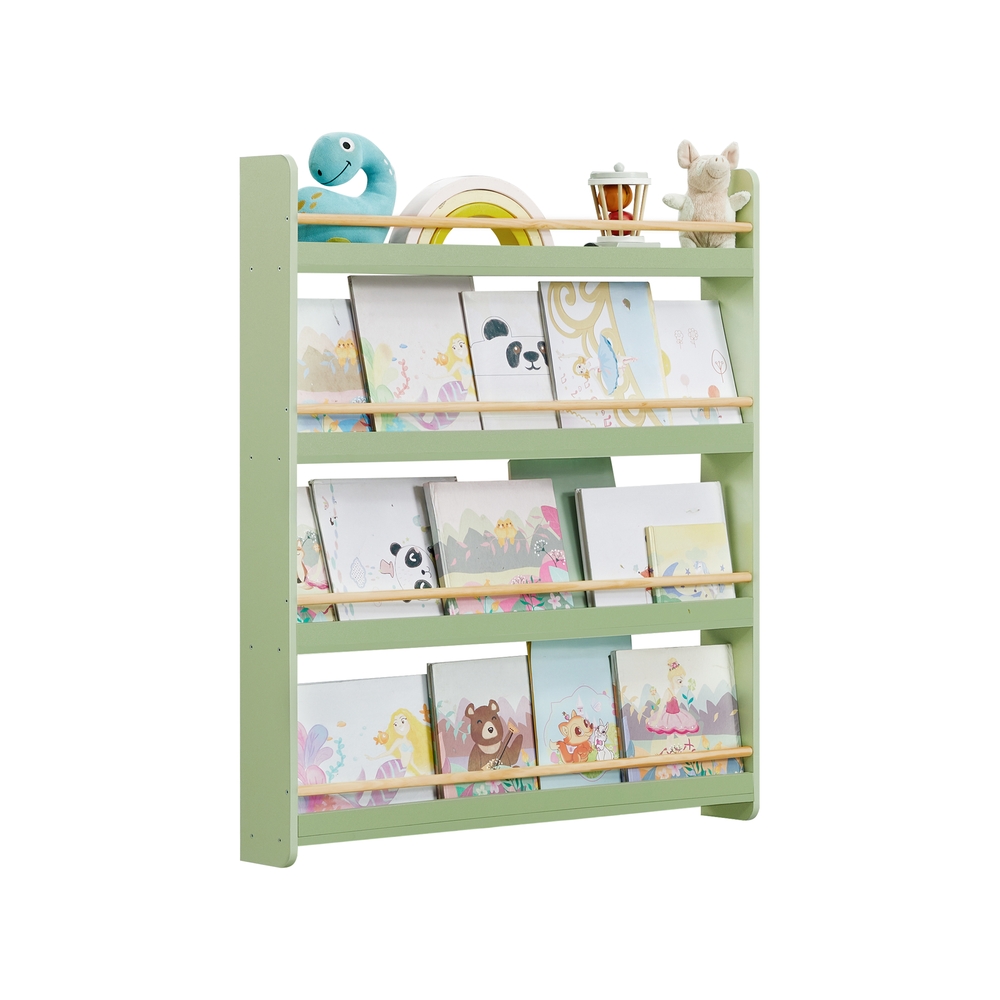 Mitmetasandiline laste seinariiul lastetuppa ja mängutuppa, loorberiroheline ja naturaalne värv