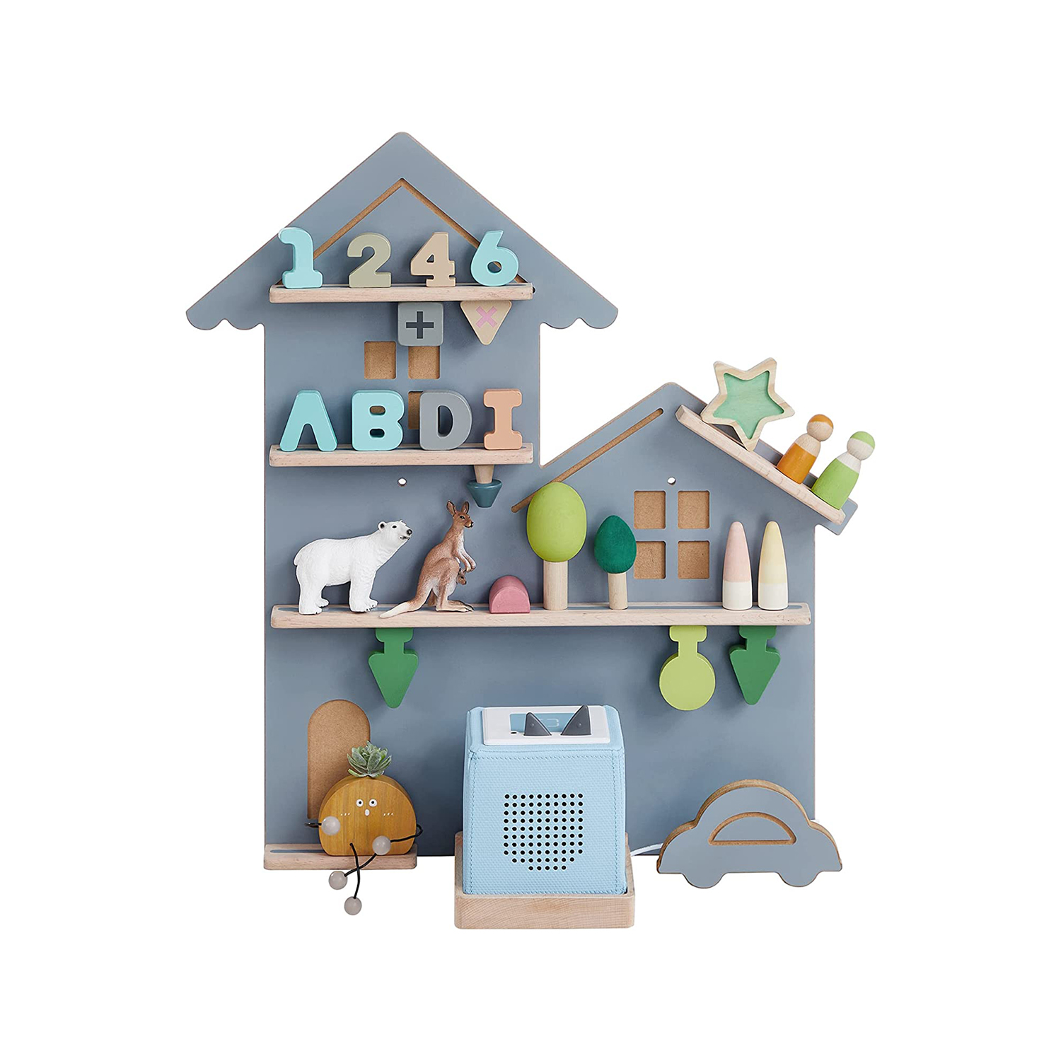 Lastetoa seinariiul koos muusikaboxiga, hall