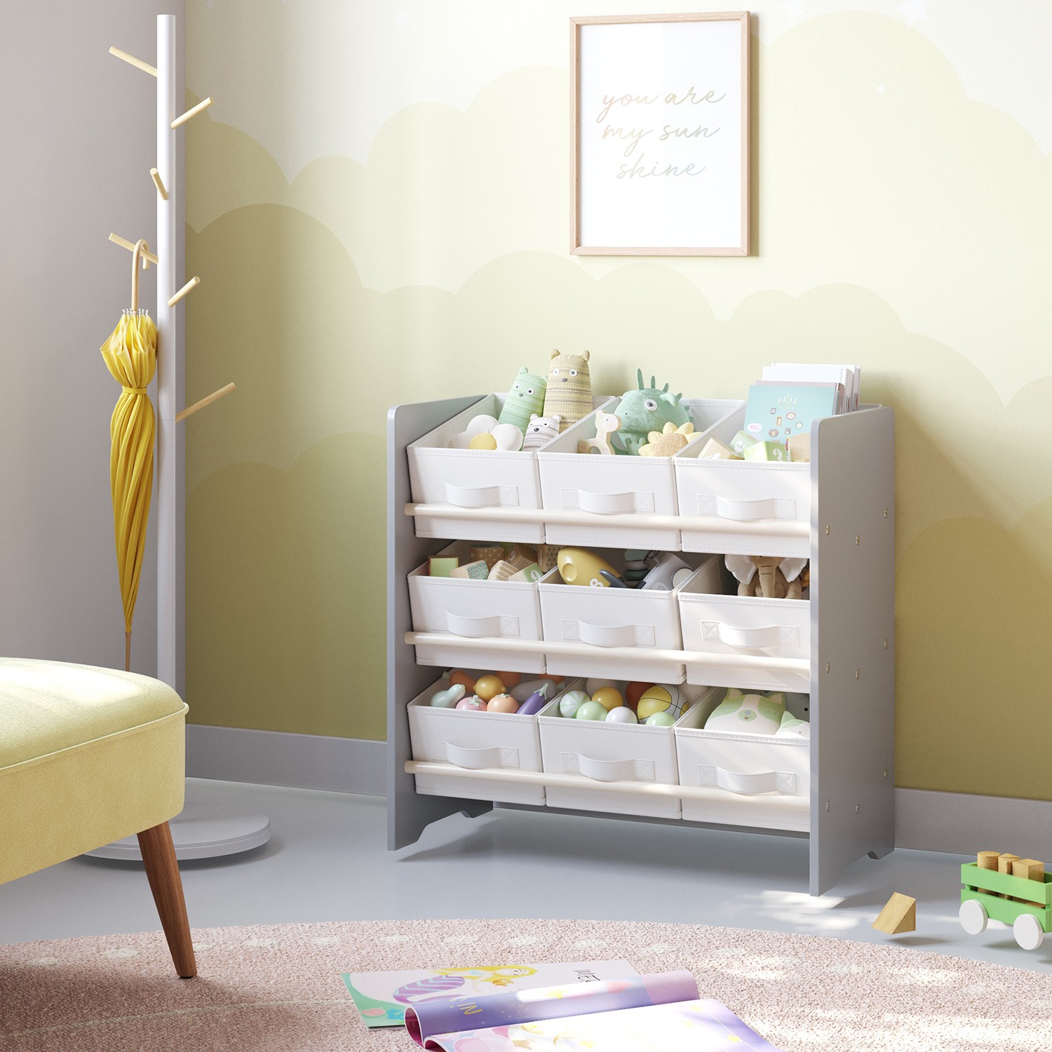 Riiul, raamaturiiul, 9 vildist hoiukastiga