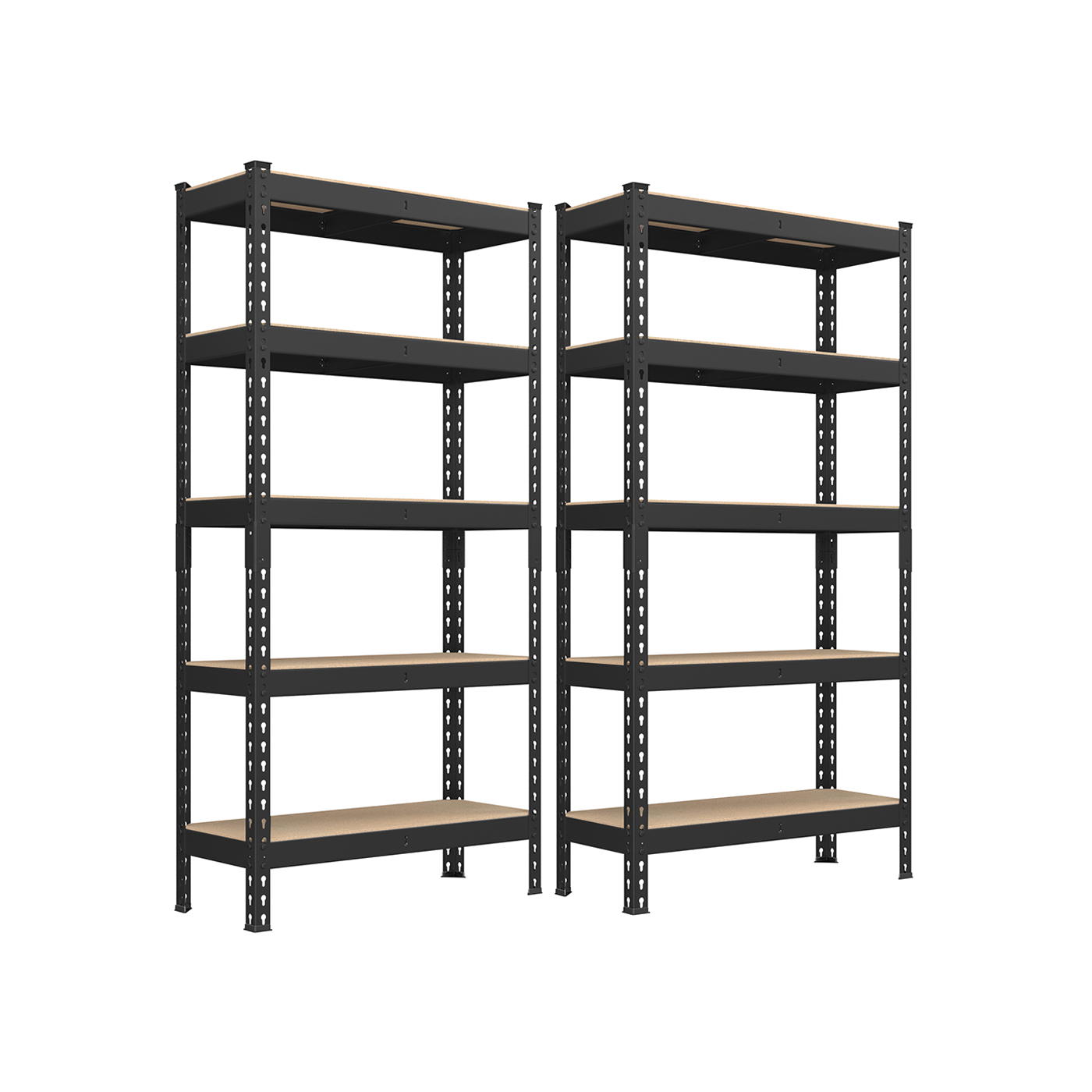 Raskekandurite riiulite komplekt 2 tk, 5 riiulit 30 x 75 x 150 cm must