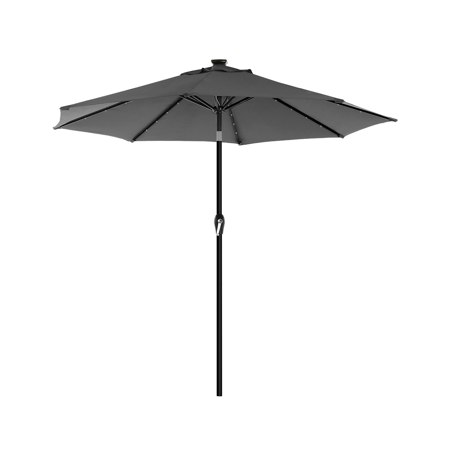 Päikesevari LED-solar-valgustusega Ø 270 cm UV-kaitse UPF 50+ kallutatav vändaga avatav (ilma jalata)