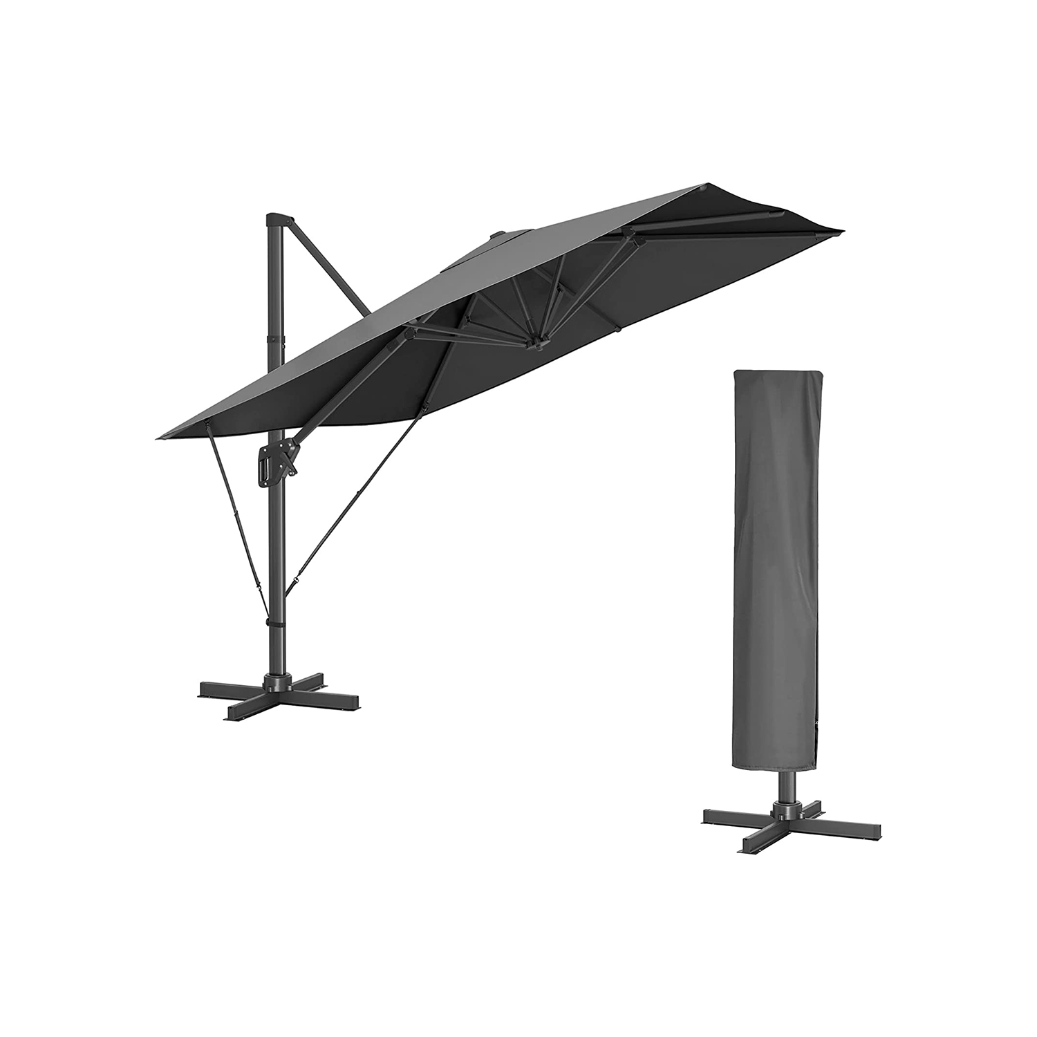 Rippuv päikesevari (ampelvari) 300 x 300 cm ruudukujuline 360° pööratav reguleeritav kalle alusega