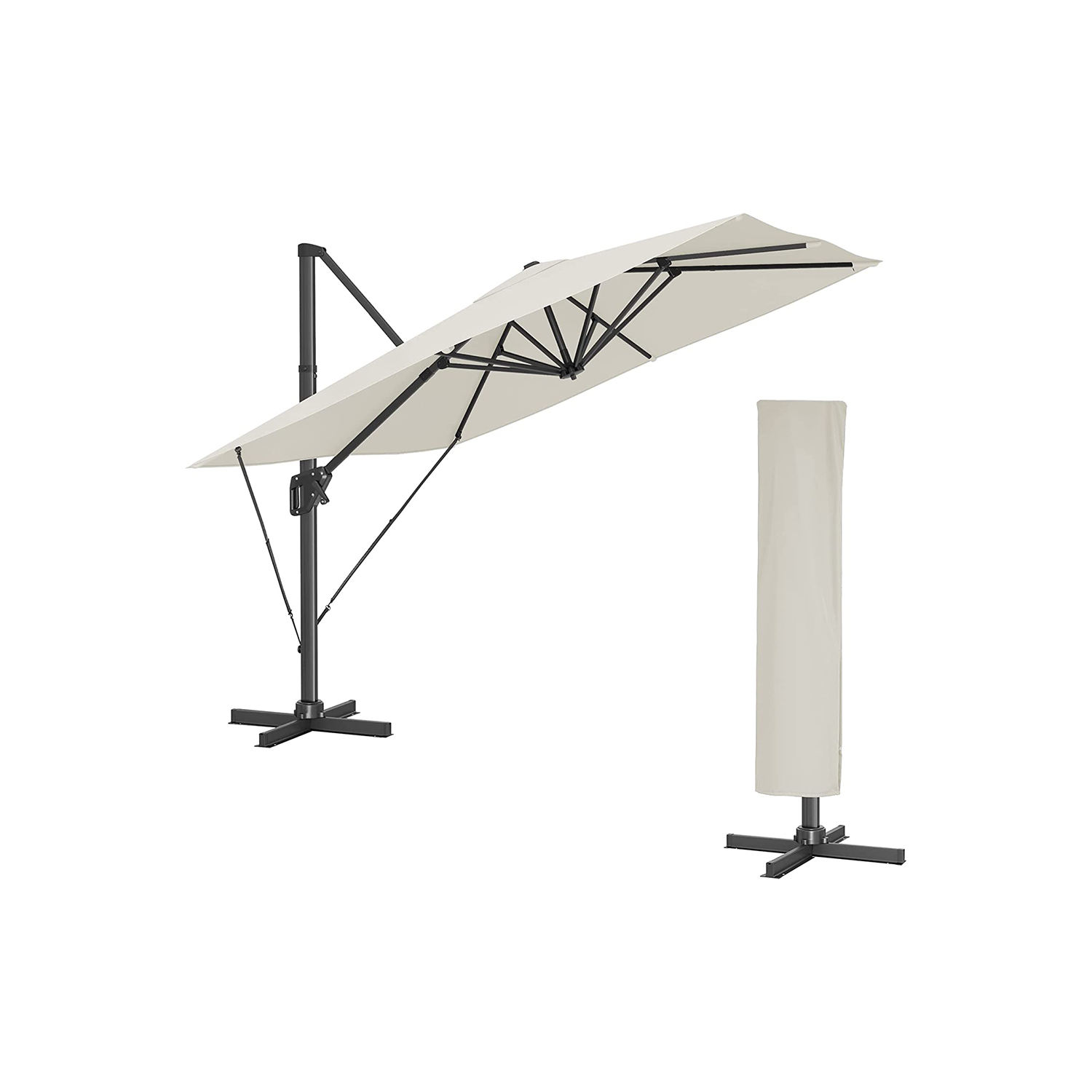 Rippuv päikesevari (ampelvari) 300 x 300 cm ruudukujuline 360° pööratav reguleeritav kalle alusega