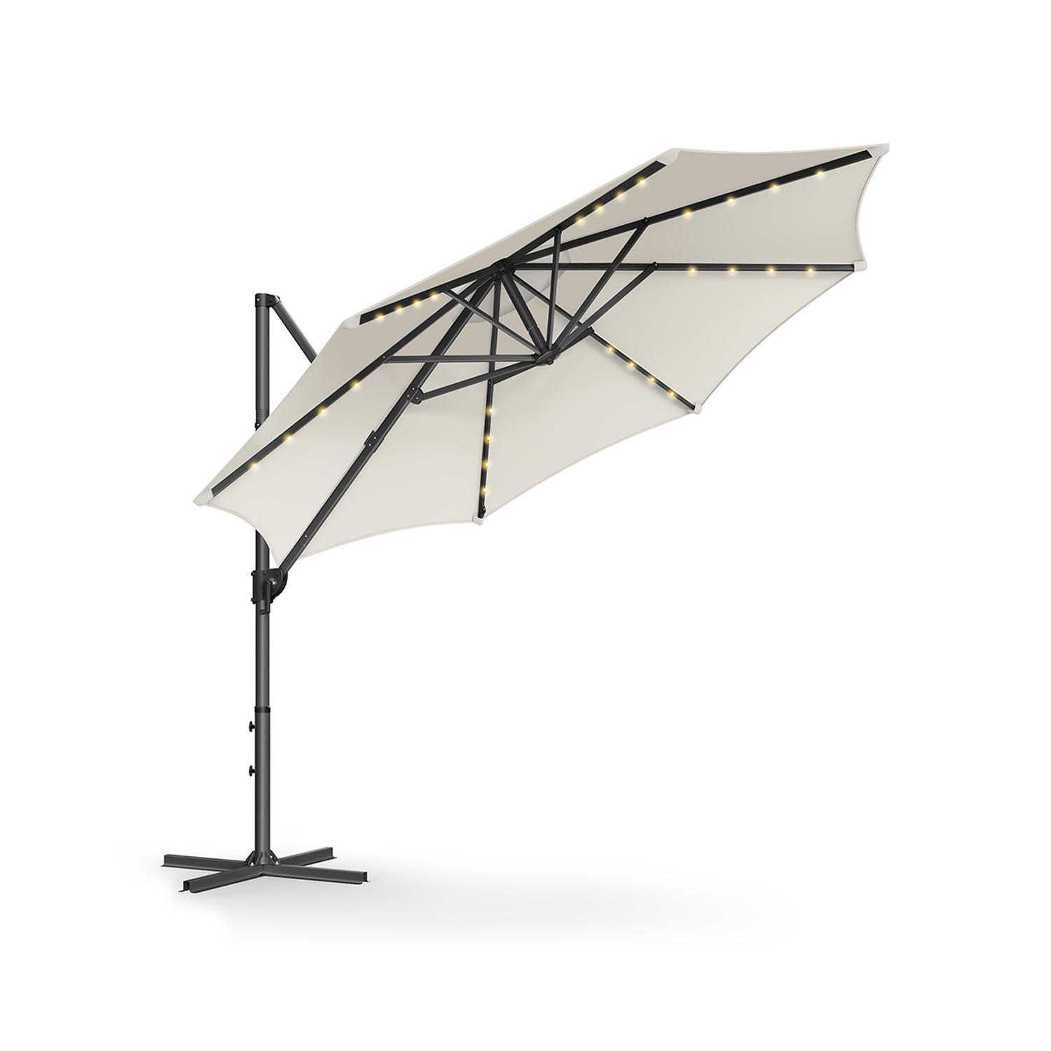 Rippuv päikesevari (ampelvari) 28 solar-LED valgustiga Ø 300 cm UPF 50+ 360° pööratav sujuvalt reguleeritav kalle