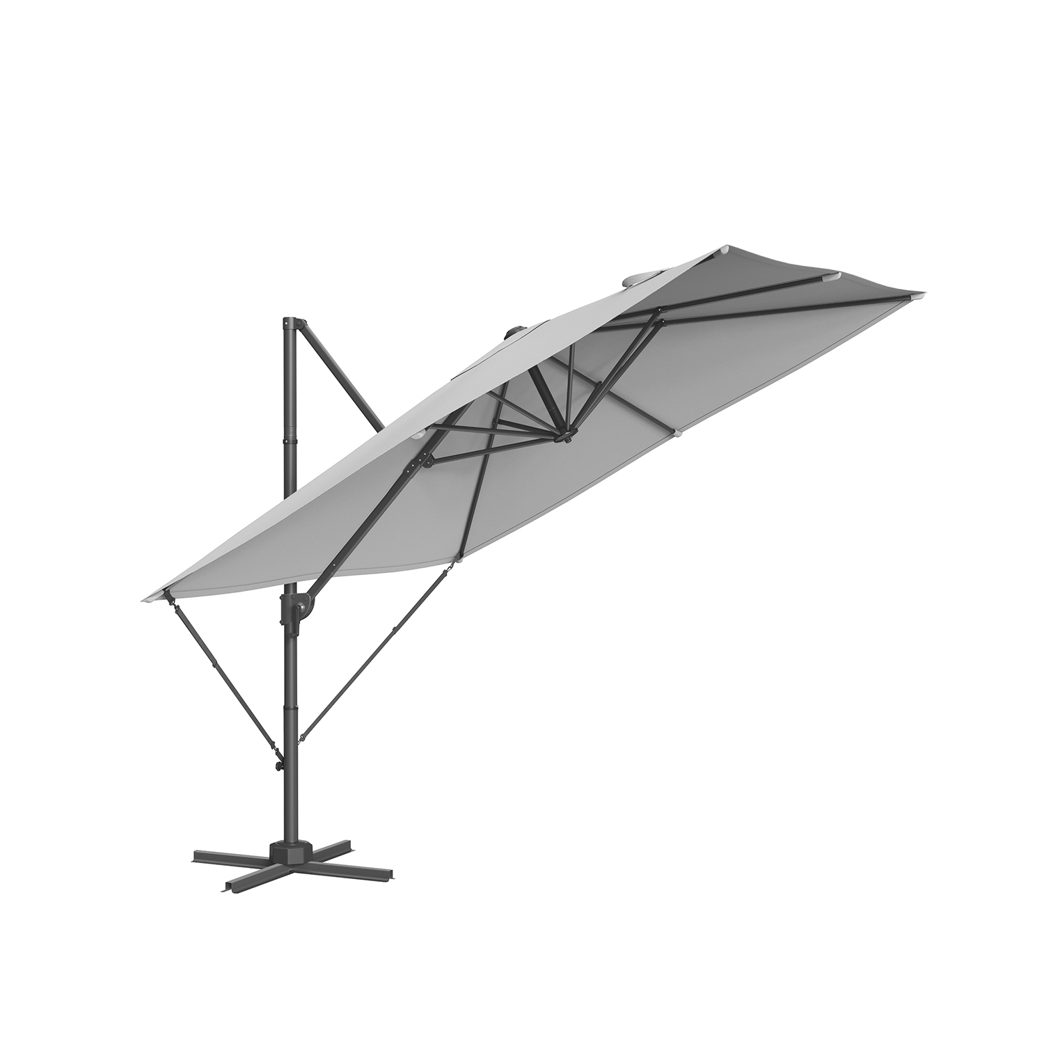 Rippuv päikesevari (ampelvari) 270 x 270 cm UPF 50+ 360° pööratav reguleeritava kalde ja vändaga ristjalaga