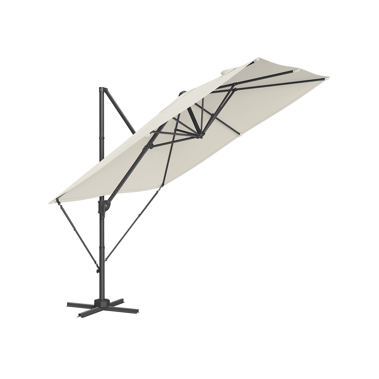 Rippuv päikesevari (ampelvari) 270 x 270 cm UPF 50+ 360° pööratav reguleeritava kalde ja vändaga ristjalaga