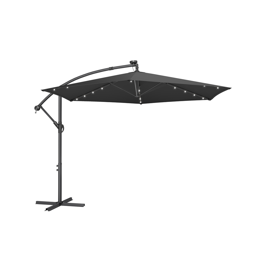 350 cm pikkune LED-valgustusega päikesevari terrassile ja aeda, hall