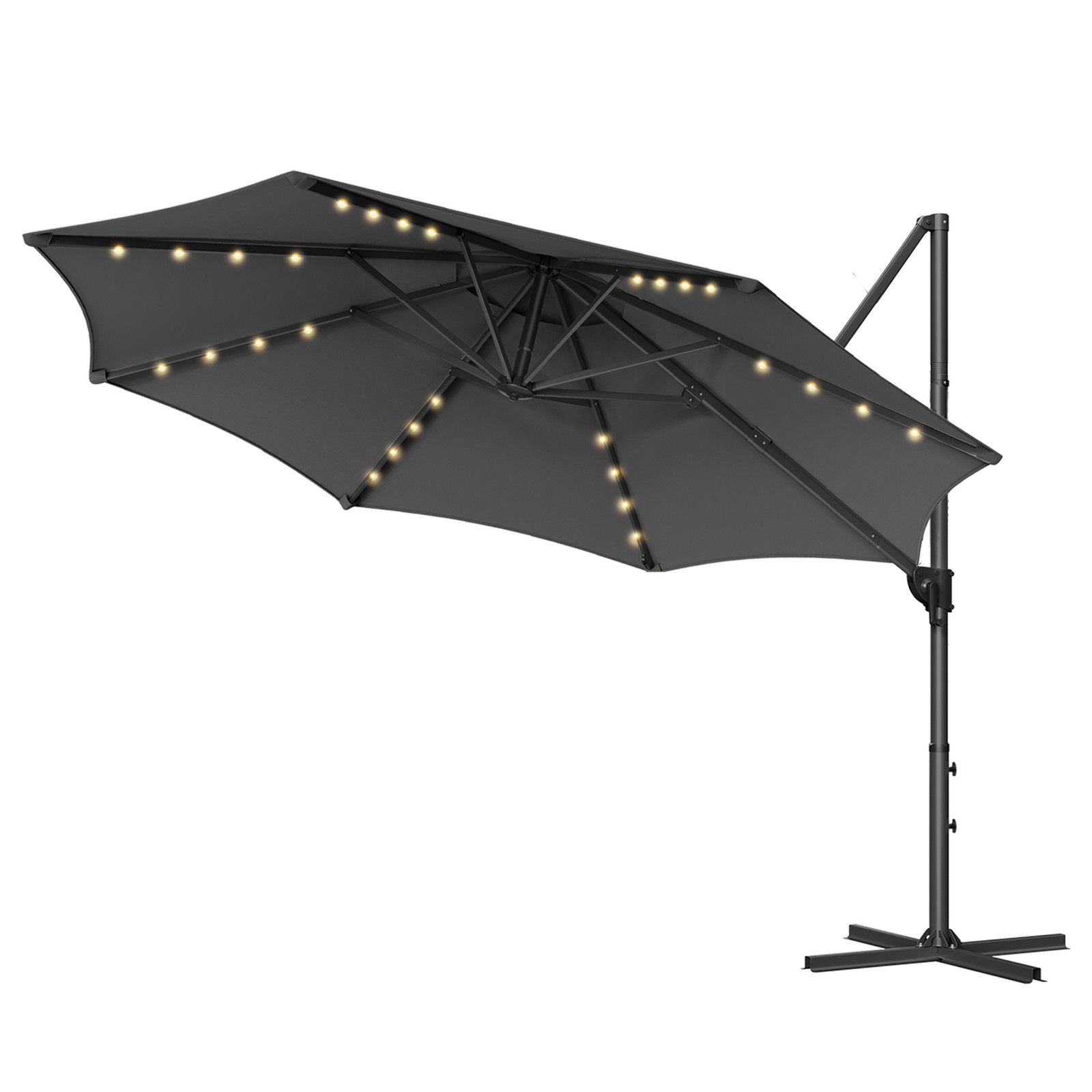 Konsoolvarjuga aiavari 300 cm, päikeseenergial töötav LED-valgusti