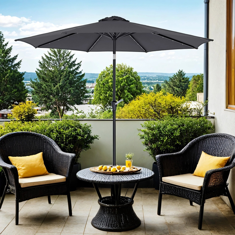 3 m terrassivari, UV-kaitsega UPF 50+, LED-päikeseenergial töötav valgustus