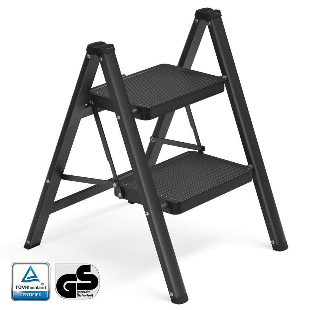 Trepiredel ja kokkupandav trepp-pukk, 2 astmega, terasest, kandevõime kuni 150 kg, 55 x 43,4 x 61,8 cm