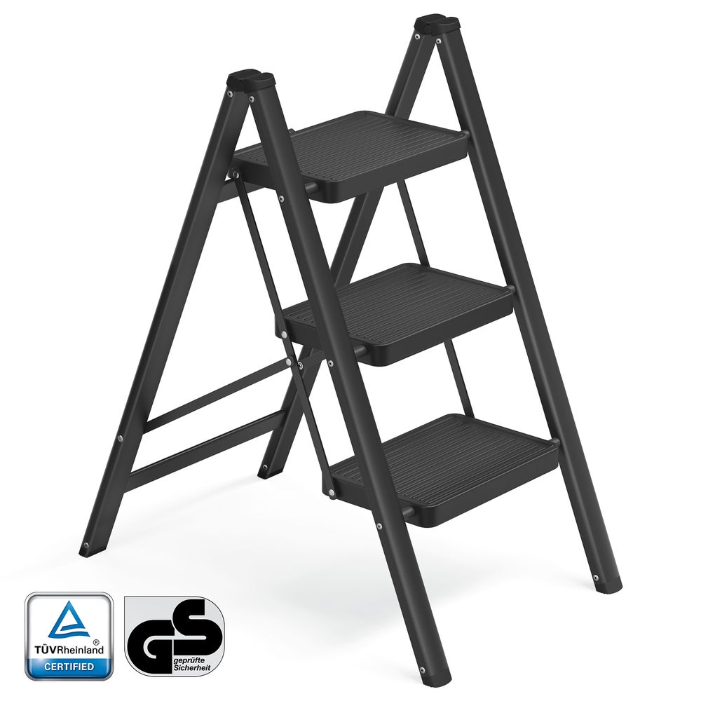 Trepiredel ja kokkupandav trepp-pukk, 2 astmega, terasest, kandevõime kuni 150 kg, 55 x 43,4 x 61,8 cm