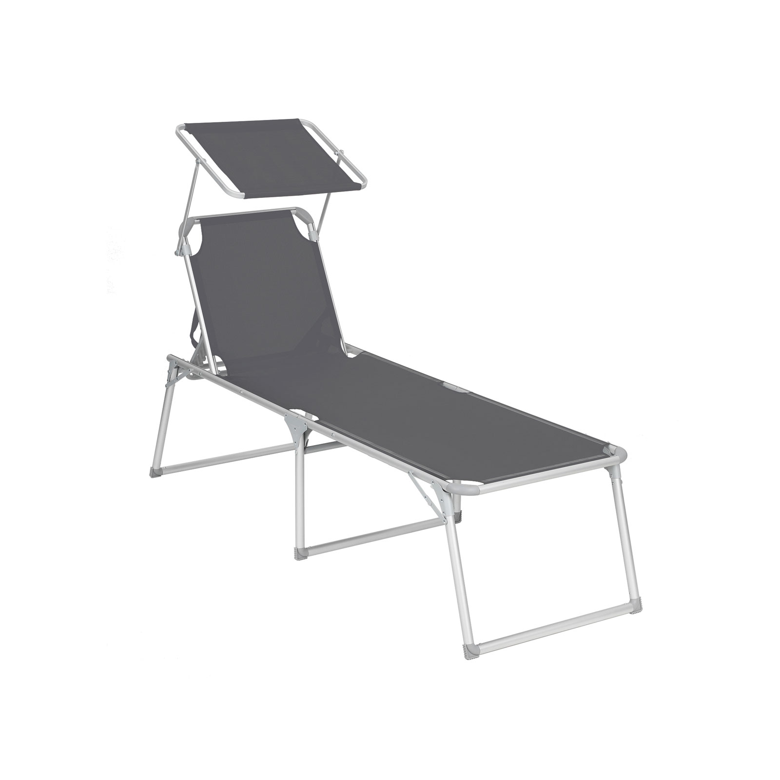 Päevituspink ja lamamistool ekstra suur (65 x 200 x 48 cm) päikesesirmiga reguleeritav seljatugi kokkupandav