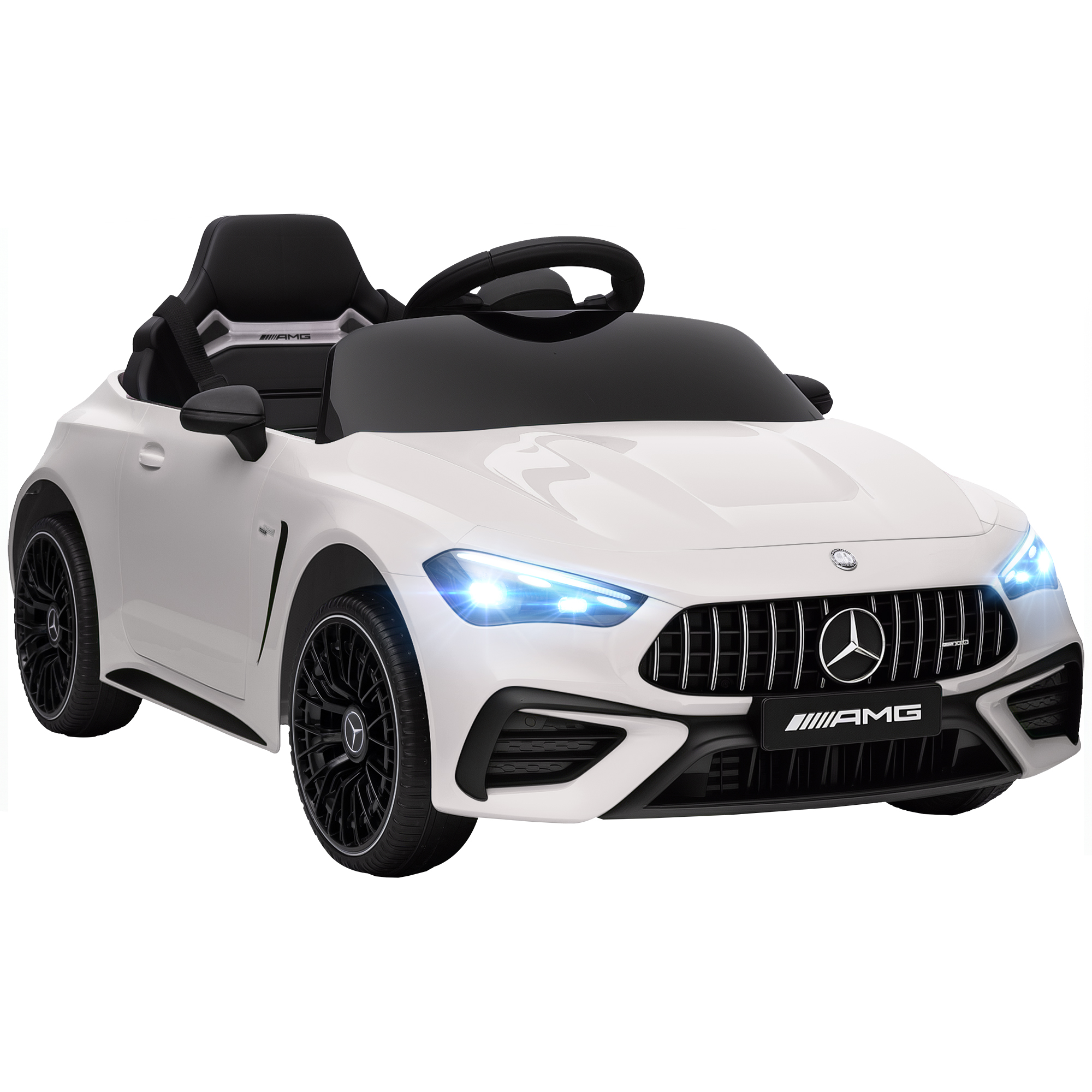 Laste elektriauto Mercedese disain 12V mootor kaugjuhtimispult LED-tuled muusika lastele vanuses 3-6 aastat valge