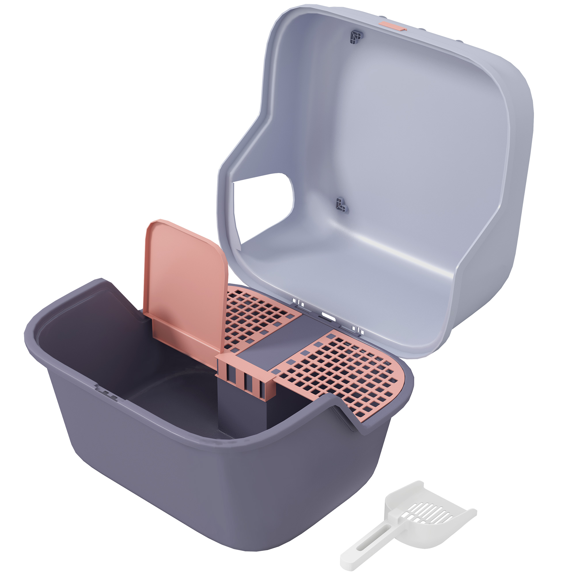 Kassiliivkast, kassi tualett kaane ja kühvliga, kergesti puhastatav, lukustatav, lilla