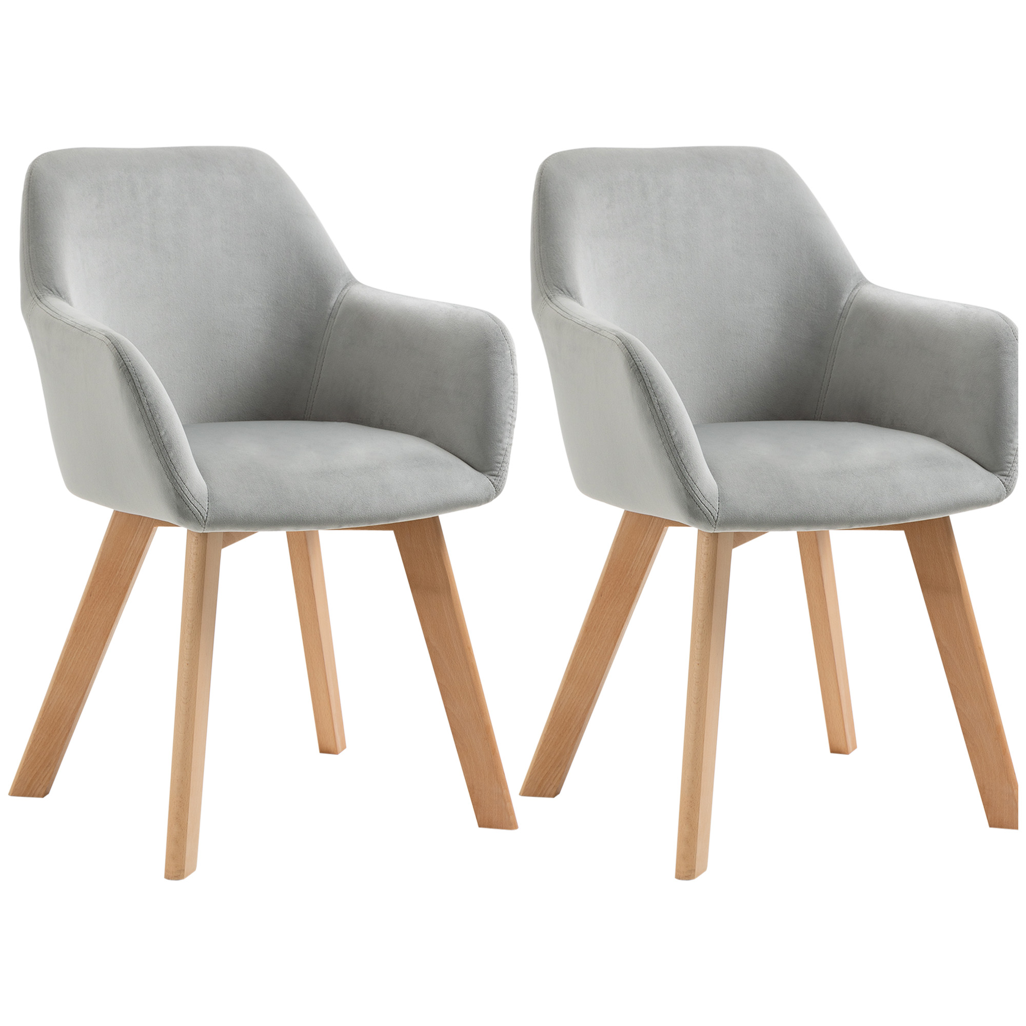 HOMCOM 2 tooli komplekt, söögitoolid, sametviimistlus, puidust jalad, 54 cm x 57 cm x 80 cm, hall + naturaalne