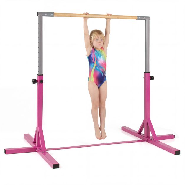 Võimlemiskang, horisontaalne kang 12 kõrguse reguleerimisvõimalusega vahemikus 85-145 cm, roosa