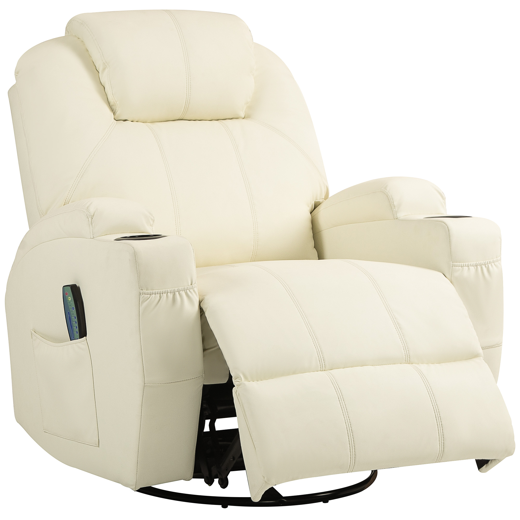 HOMCOM massaažifunktsiooniga tugitool, kallutatava seljatoega, pöörlev, kuni 150 kg, kunstnahk, kreemikasvalge