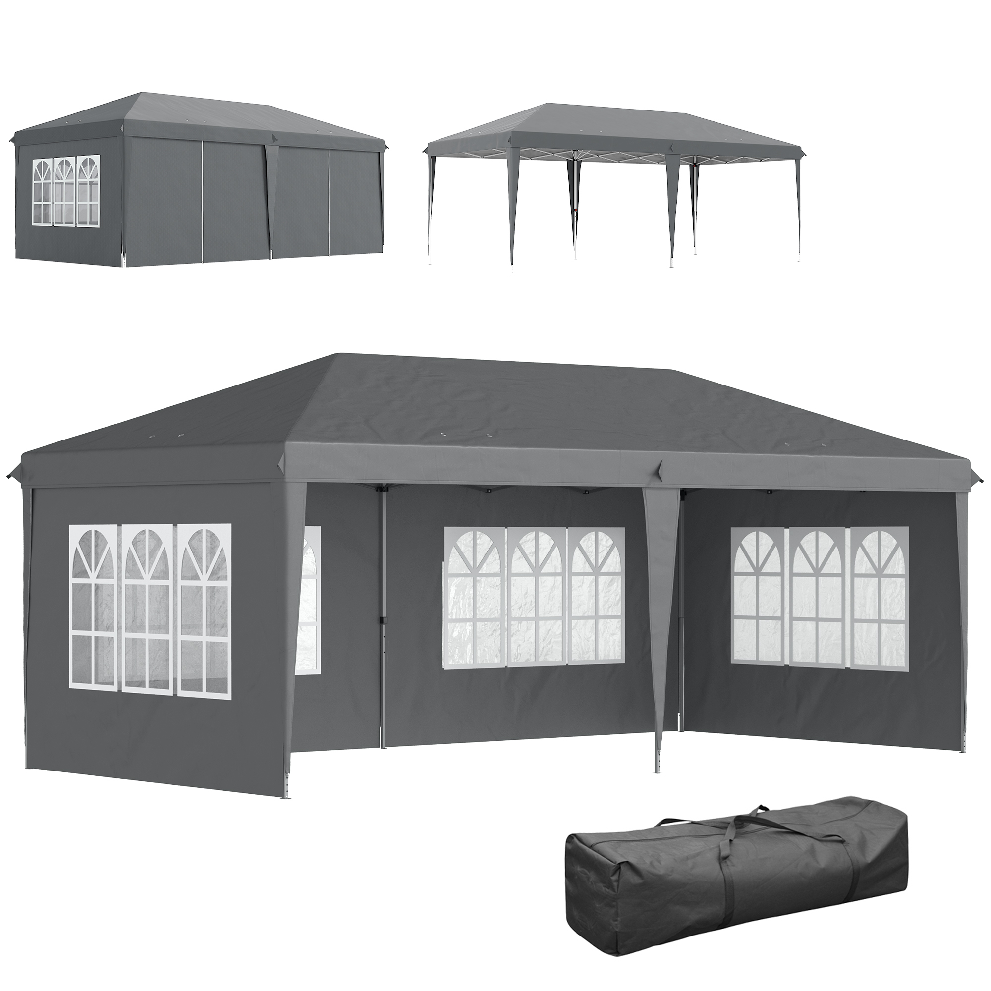 Paviljon u 3x6m veekindel kokkupandav paviljon 4 külgpaneeliga, aken, UV-kaitse, kandekott hall