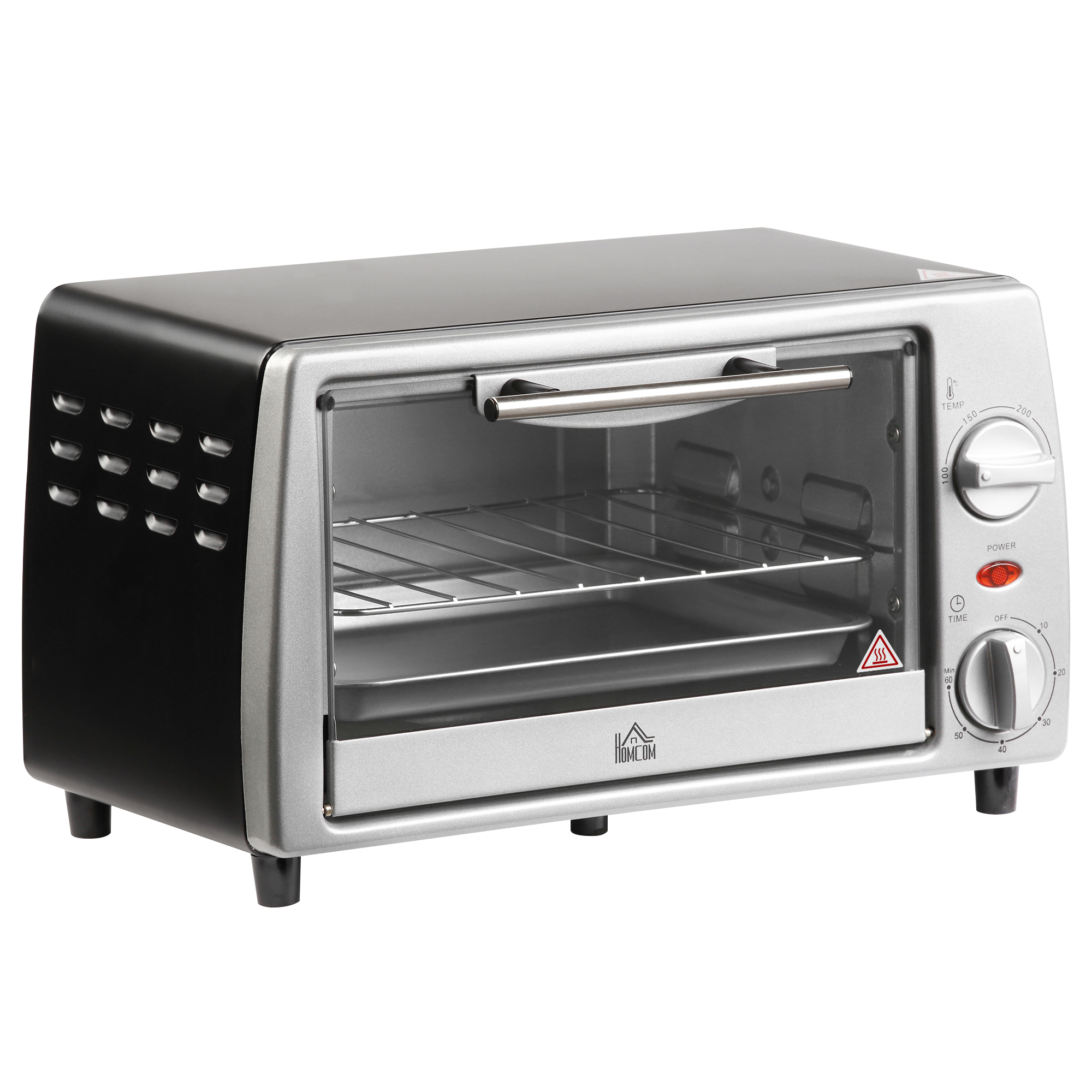 Miniahi 10 L 750 W 100-230℃ 60 min taimeriga küpsetusplaadi, grillresti ja eemaldatava põhjaga, pitsaahi hõbedane
