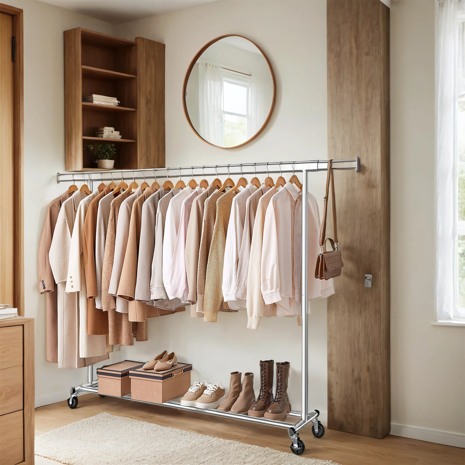 SONGMICS riidestange ratastel, raskeveokite riidepuu, pikendatav riidepuu