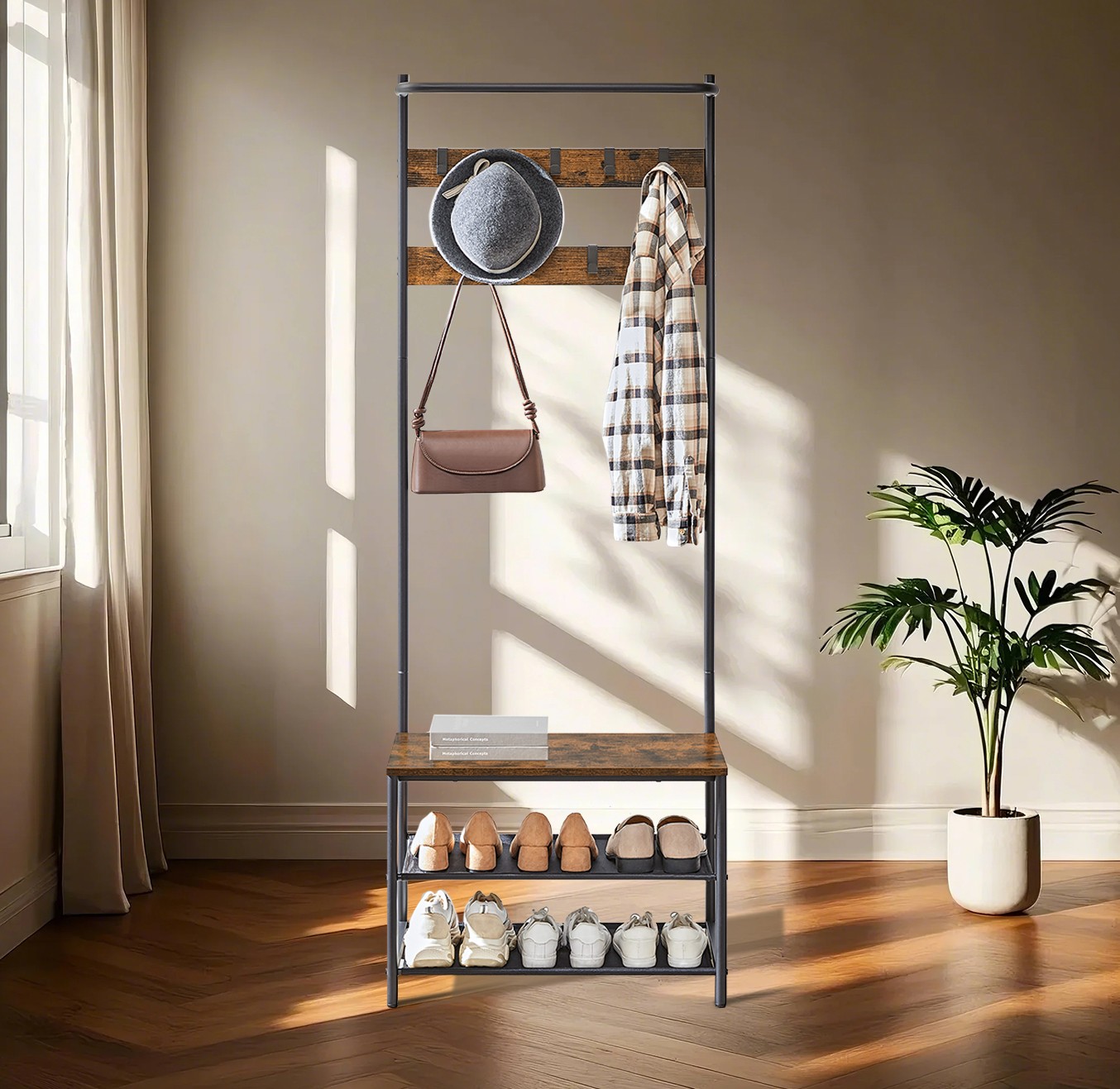 Riidenagi, riidekapp koos jalanõude pingiga, riidestange