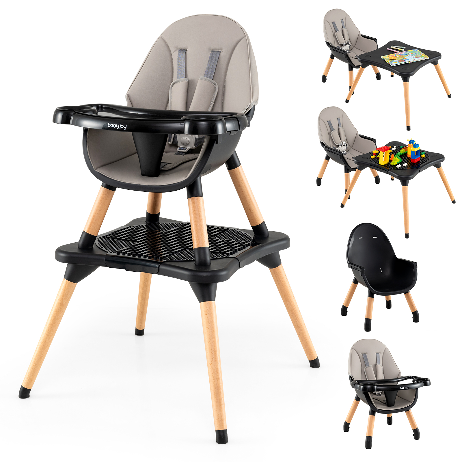 6-ühes beebitool ehitusklotsilaua ja eemaldatava topeltalusega must laste söögitool