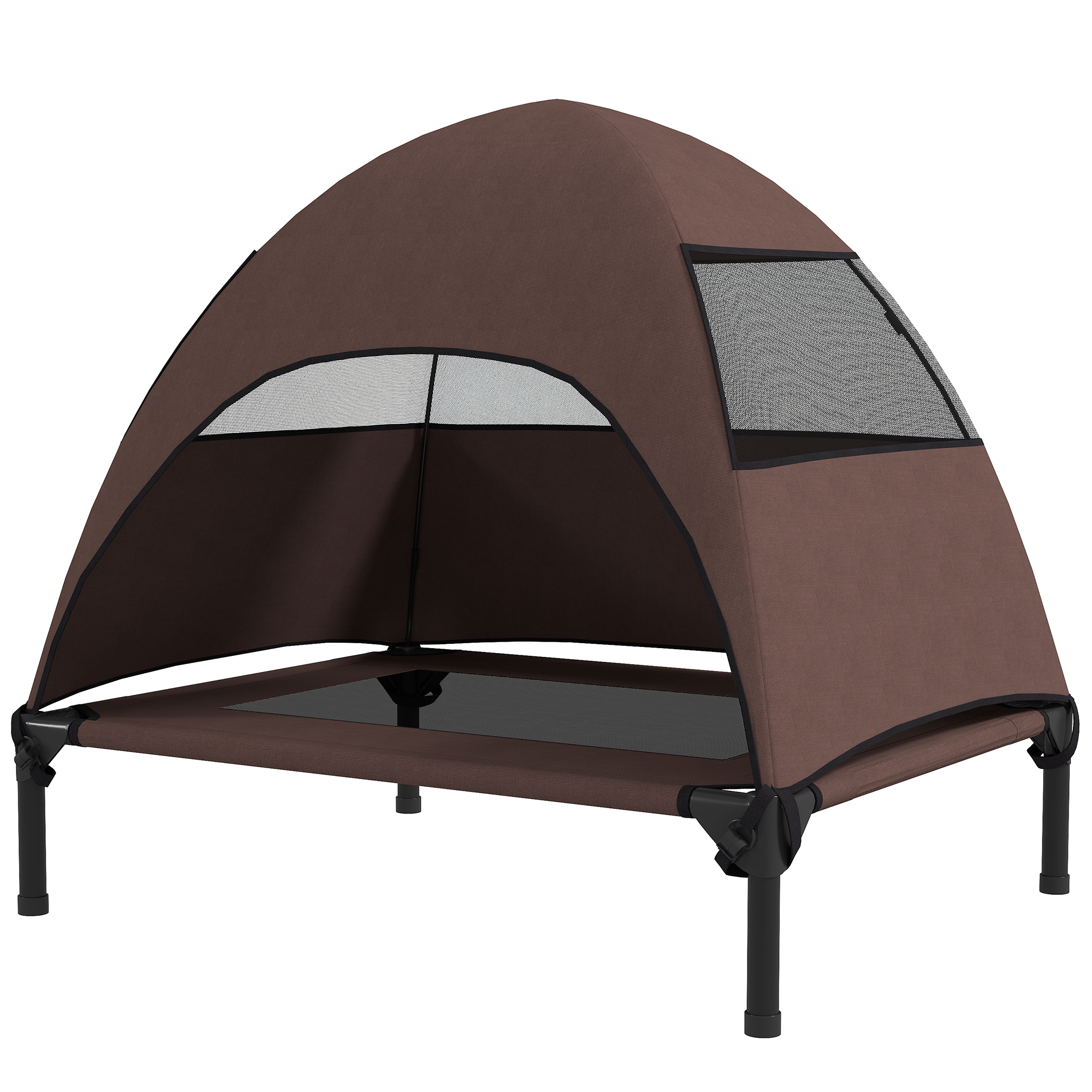 Kõrgendatud koeravoodi katusega õue, keskmise suurusega koertele, 76 x 61 x 71 cm, kohvipruun