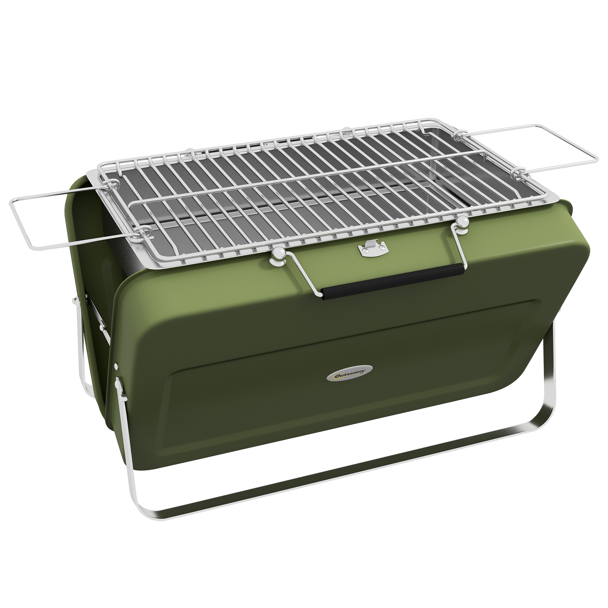 Kaasaskantav söegrill, mini-söegrill, kokkupandav, söealuse ja tuhapüüdjaga, metallkorpus, roheline