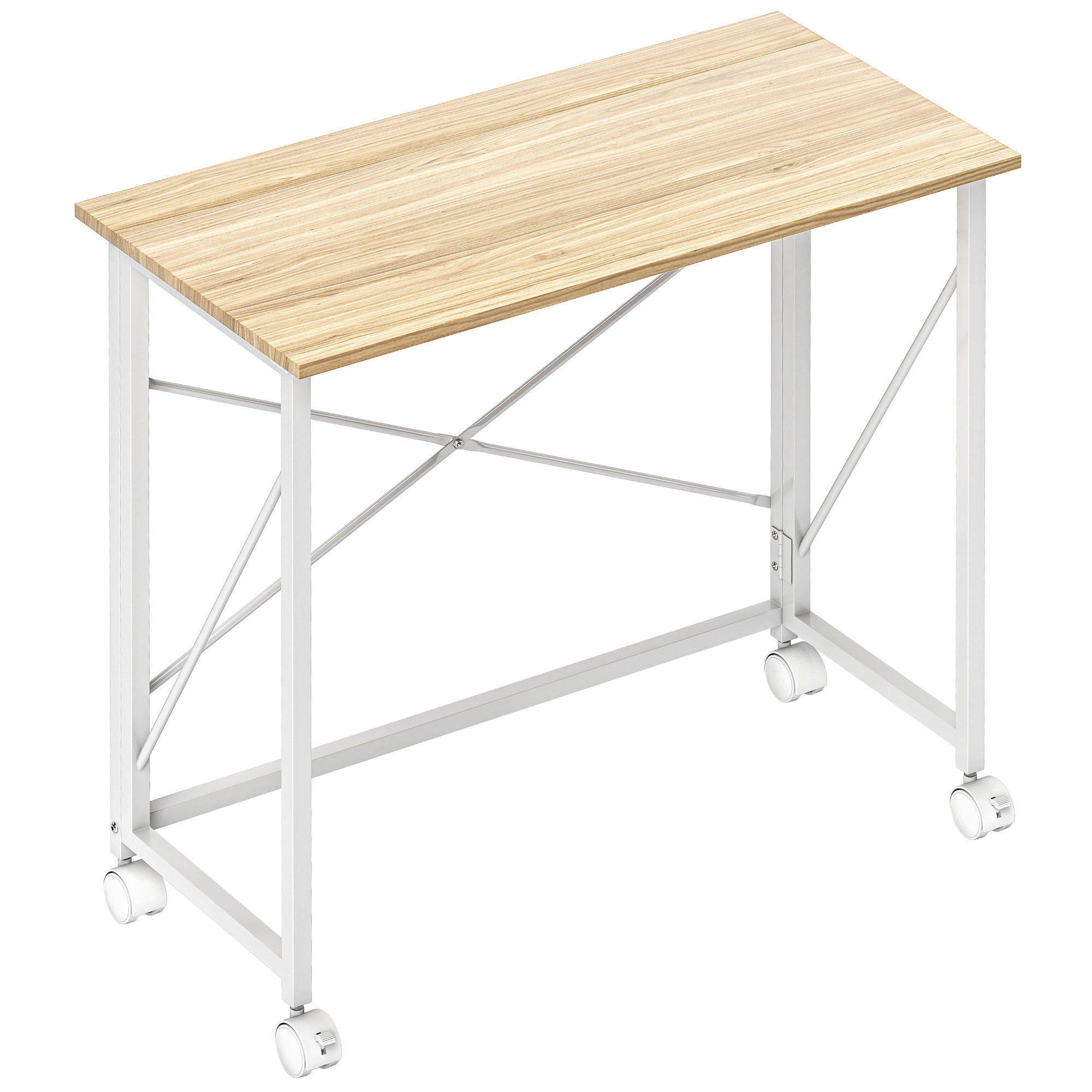 Kokkupandav laud ratastega, ruumisäästlik, teras, MDF, naturaalne