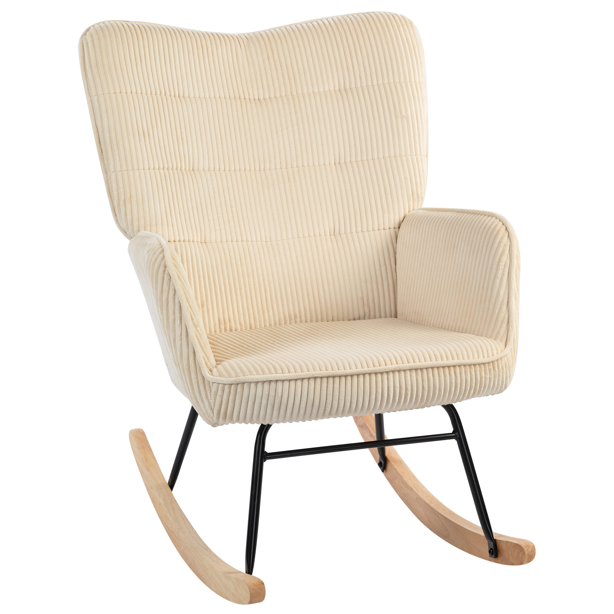 HOMCOM Vintage kiiktool, kumerad jooksjad, paks polster, pöögipuit ja teras, beež