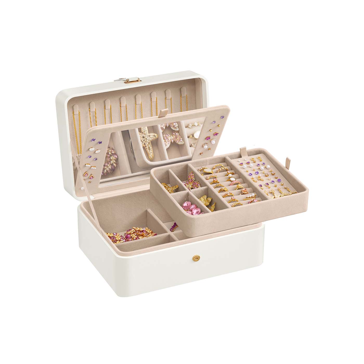 Kahekihiline ehtekarp peegli ja painduva alusega, pilvevalge