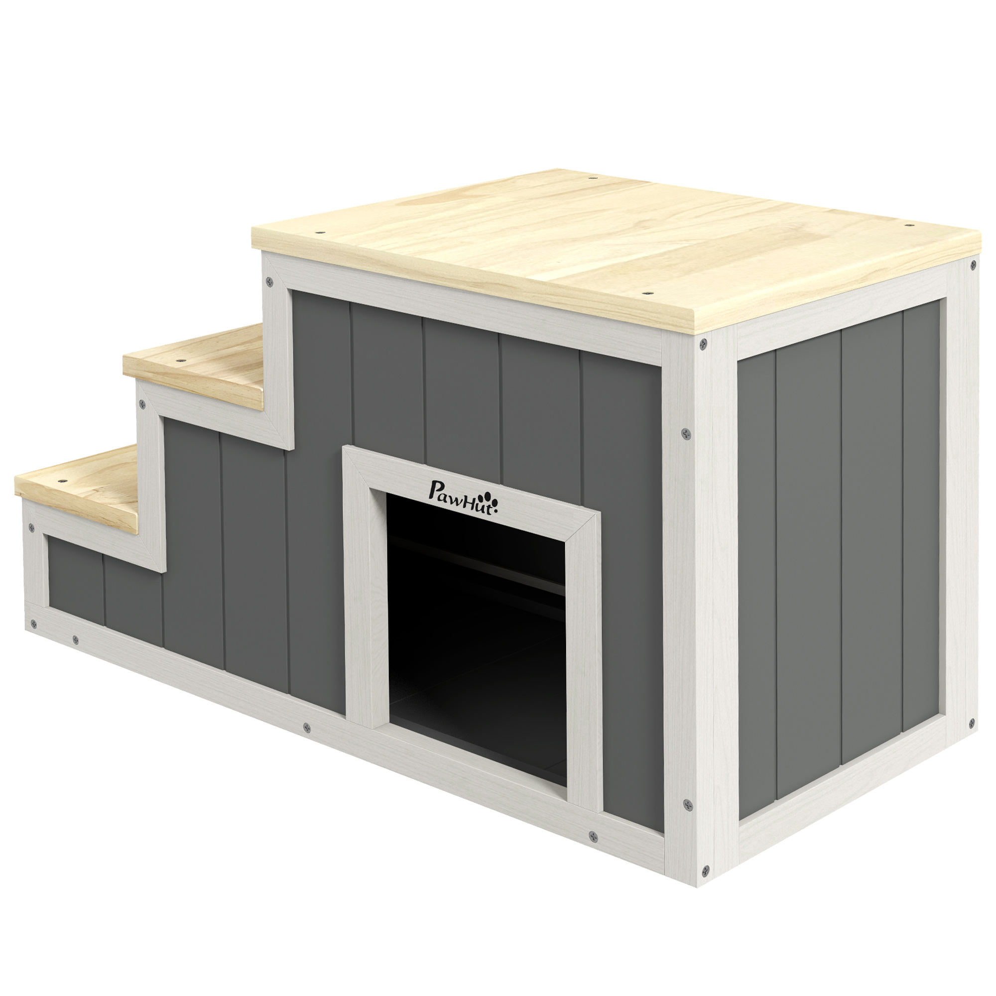 Lemmikloomatrepp, koeratrepp, 3 astet, männipuit, 79 cm x 38,5 cm x 45 cm, naturaalne + valge