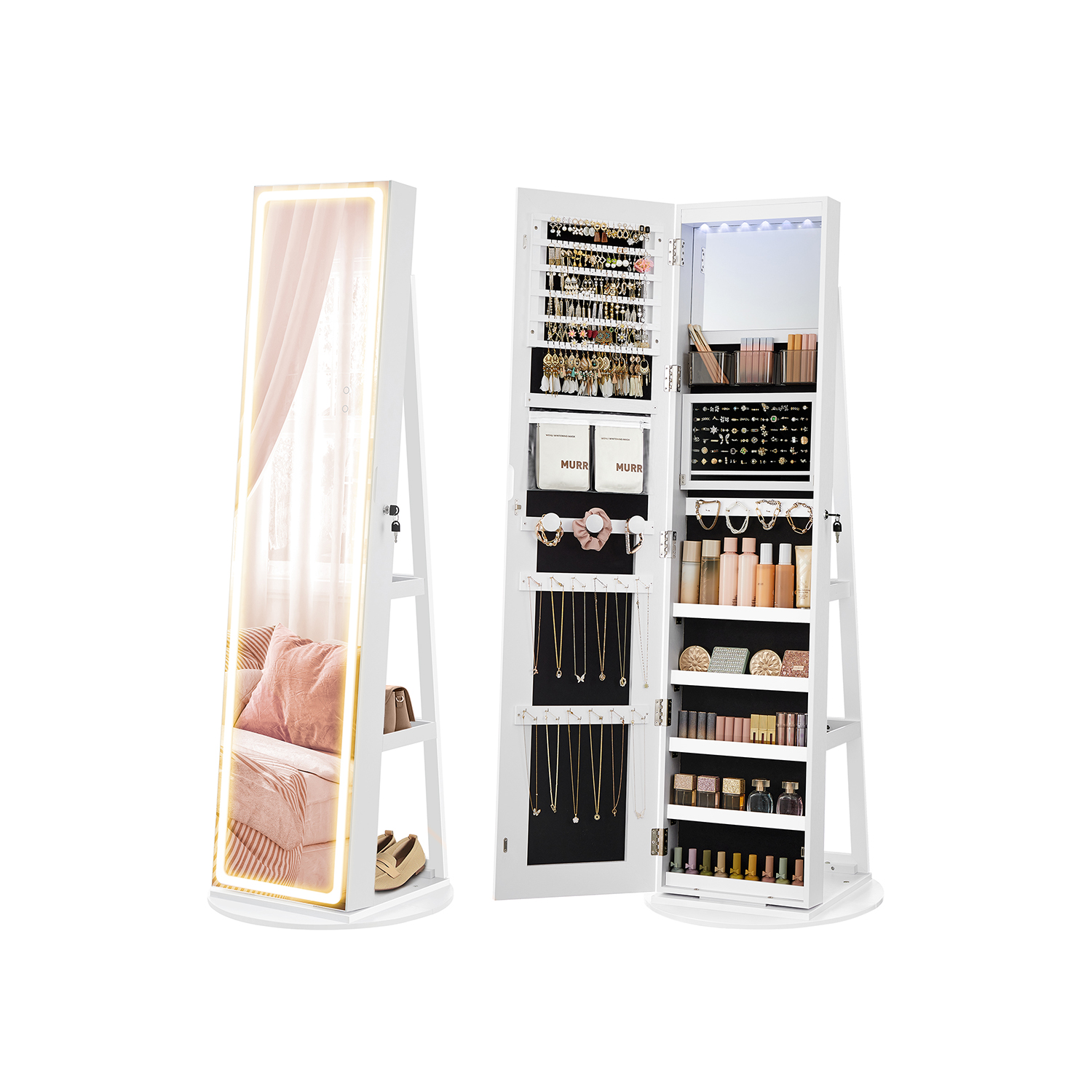 Ehete kapp LED-valgustuse ja peegliga pilvevalge