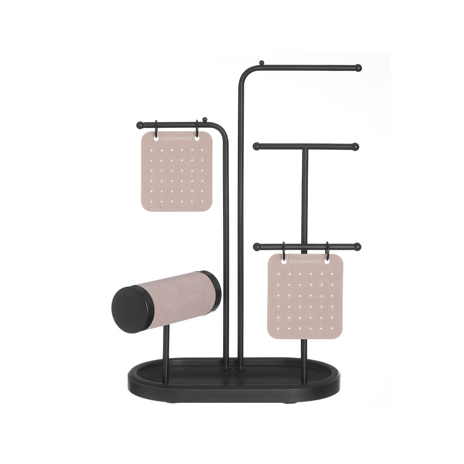 Tindimust metallist valmistatud 4 riputuspulgaga ehtealus