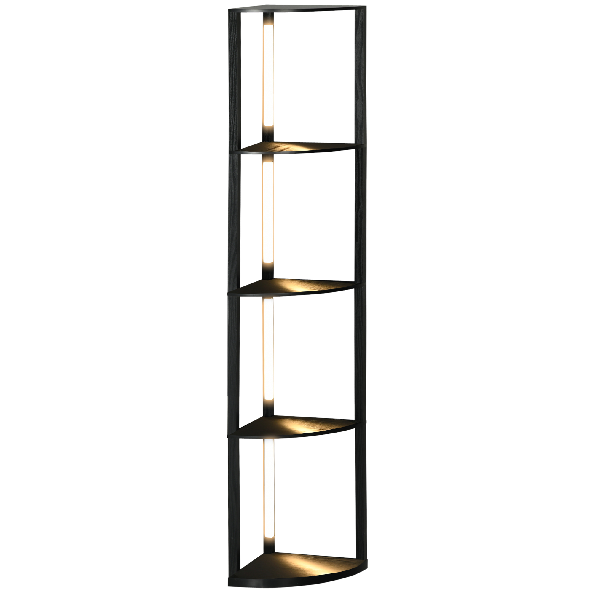 HOMCOM LED põrandalamp, nurgariiul, hämardatav, 4 riiulit, soe valge valgus, 41x30x164cm, must