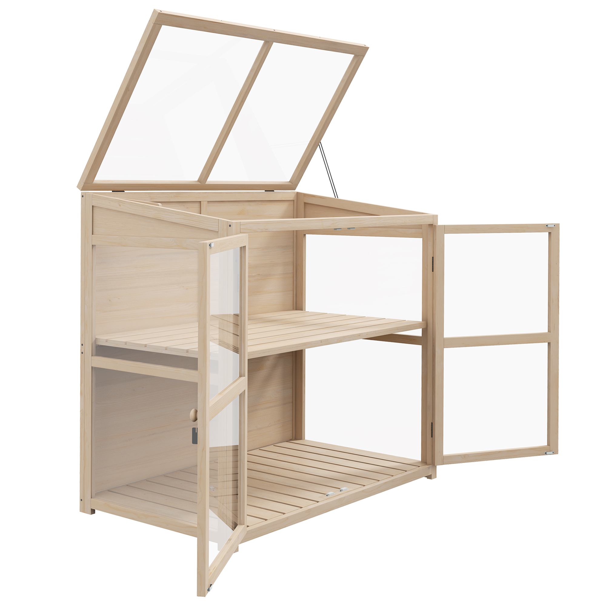 Külma raamiga kõrgpeenar, ilmastikukindel, 2 tasapinda, kuusepuit, 103 x 61 x 103 cm, naturaalne