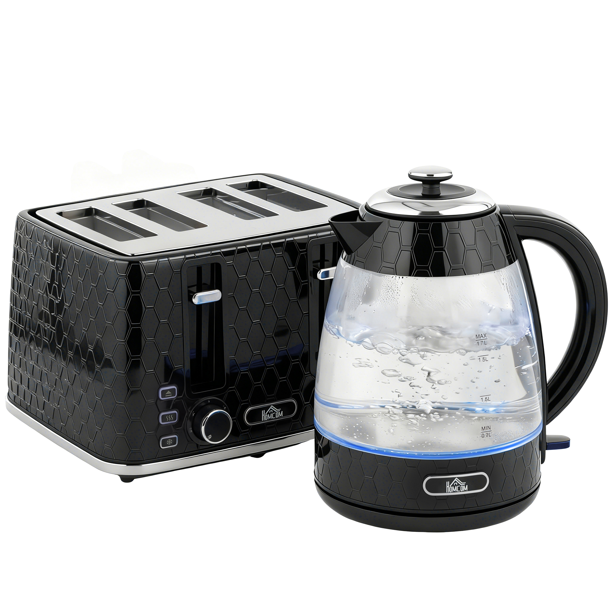 1,7L 2200W kiirkeemisega veekeetja ja 4-viilulise rösteri komplekt katlakivifiltriga, must