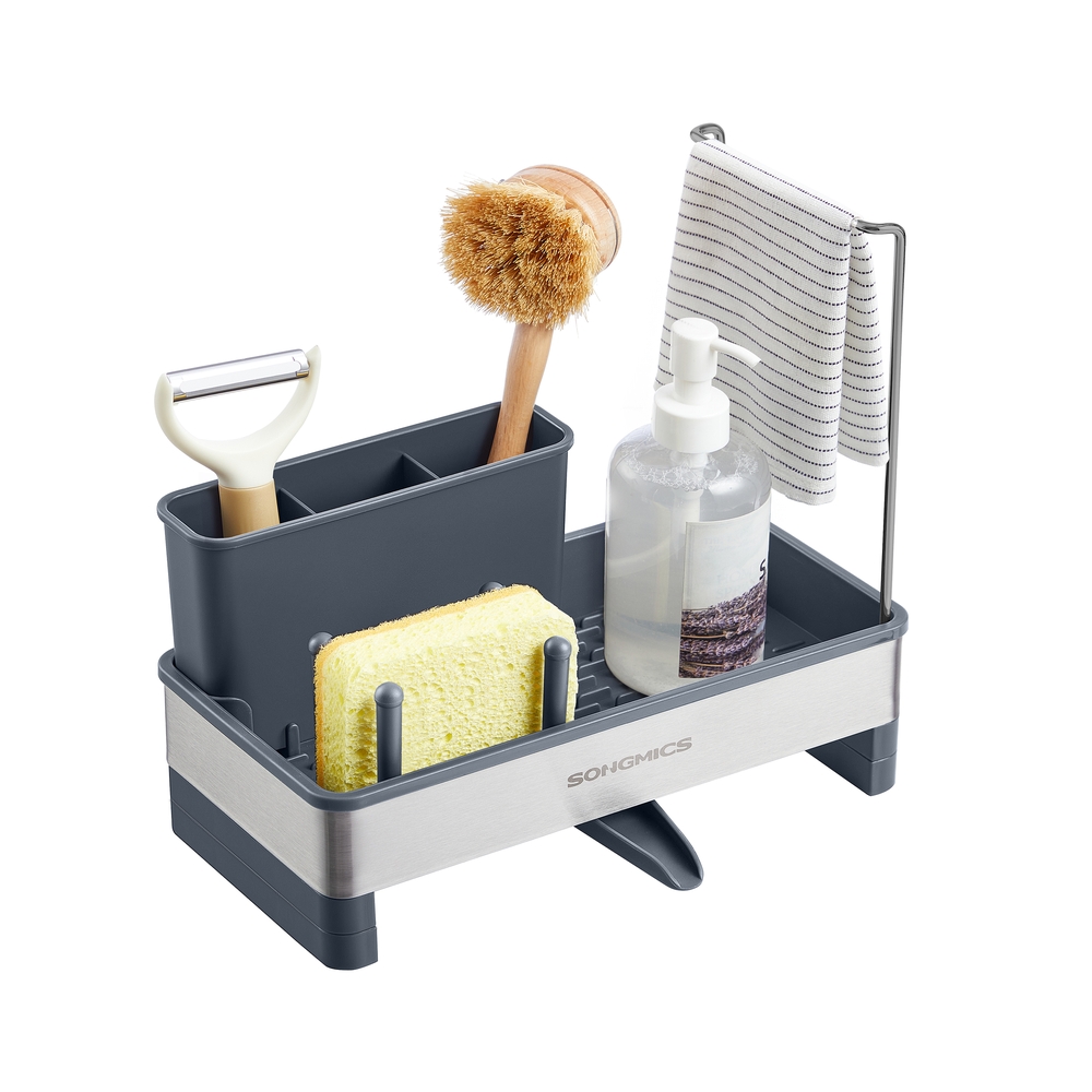 Valamu korraldaja käsnade ja harjade hoidikuga, kiltkivihall-hõbedane