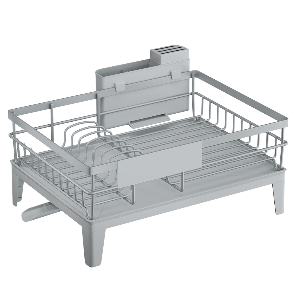 Nõudepesuriiul tilgakandikuga, pöörleva äravooluavaga, söögiriistade hoidikuga