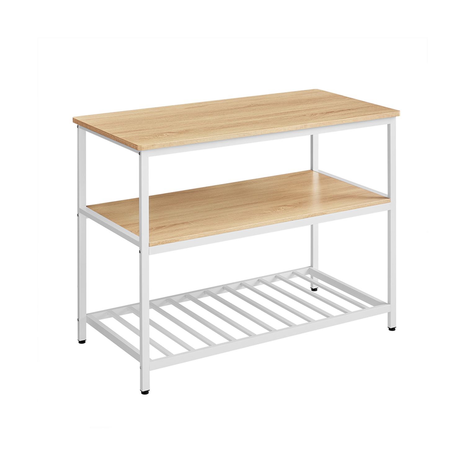 Köögiriiul suure tööpinnaga – 3-astmeline riiul, terasraam, 60 × 120 × 90 cm, tammevalge