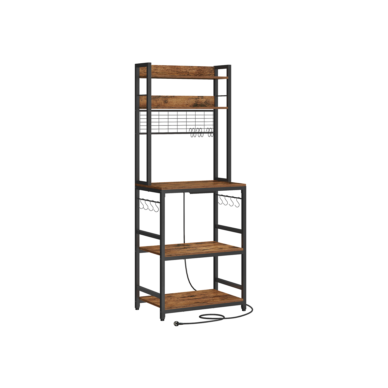 Vintage pruuni ja musta värvi pistikupesadega köögiriiul