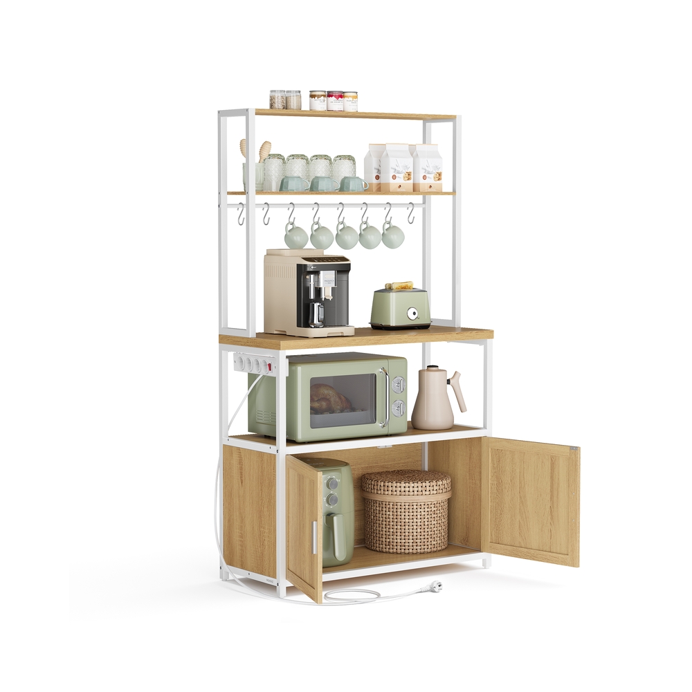 Köögiriiul 40 x 80 x 170 cm pistikupesade ja 8 konksuga, kuldne tamm-pilvevalge