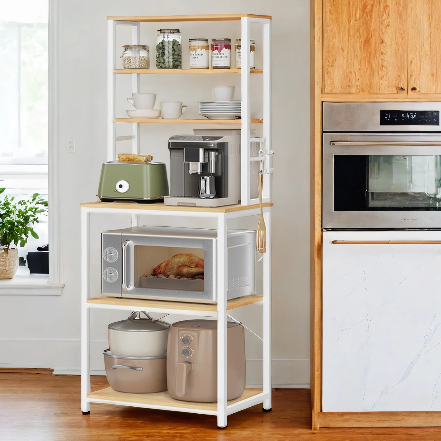 Köögiriiul seisev, mikrolaineahju põrandariiul, 6 riiulitaset ja 6 konksu